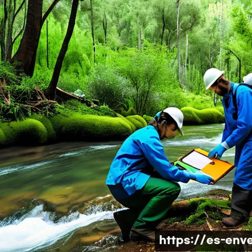 환경과학과 환경공학의 차이점 - A detailed scene of environmental scientists conducting field research in a lush, diverse forest in ...