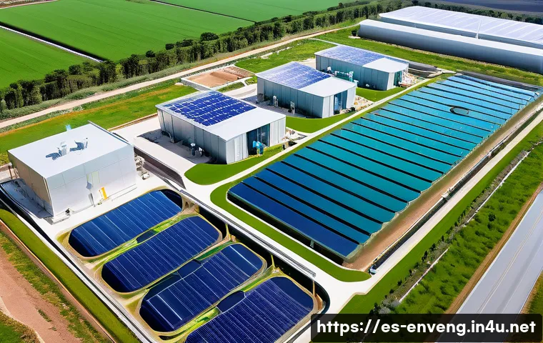 환경공학 기술의 상용화 - A modern wastewater treatment plant in a Spanish urban setting, featuring advanced membrane bioreact...