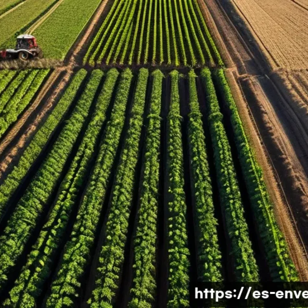토양 복원 기술 - A vibrant agricultural field in a semi-arid region of Spain, showcasing healthy maize and tomato pla...