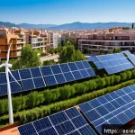 Home 19 환경 정책의 변화와 혁신 - A vibrant urban neighborhood in Spain showcasing rooftops covered with modern solar panels and sleek...