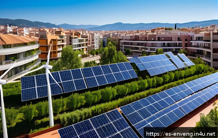 환경 정책의 변화와 혁신 - A vibrant urban neighborhood in Spain showcasing rooftops covered with modern solar panels and sleek...
