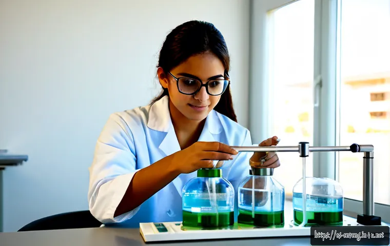 환경 공학과 기후변화 - Photorealistic environmental engineering student in a modern Spanish university laboratory, wearing ...
